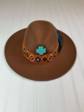 Embellished Western Boho Women's Brown Felt Hat Handmade
